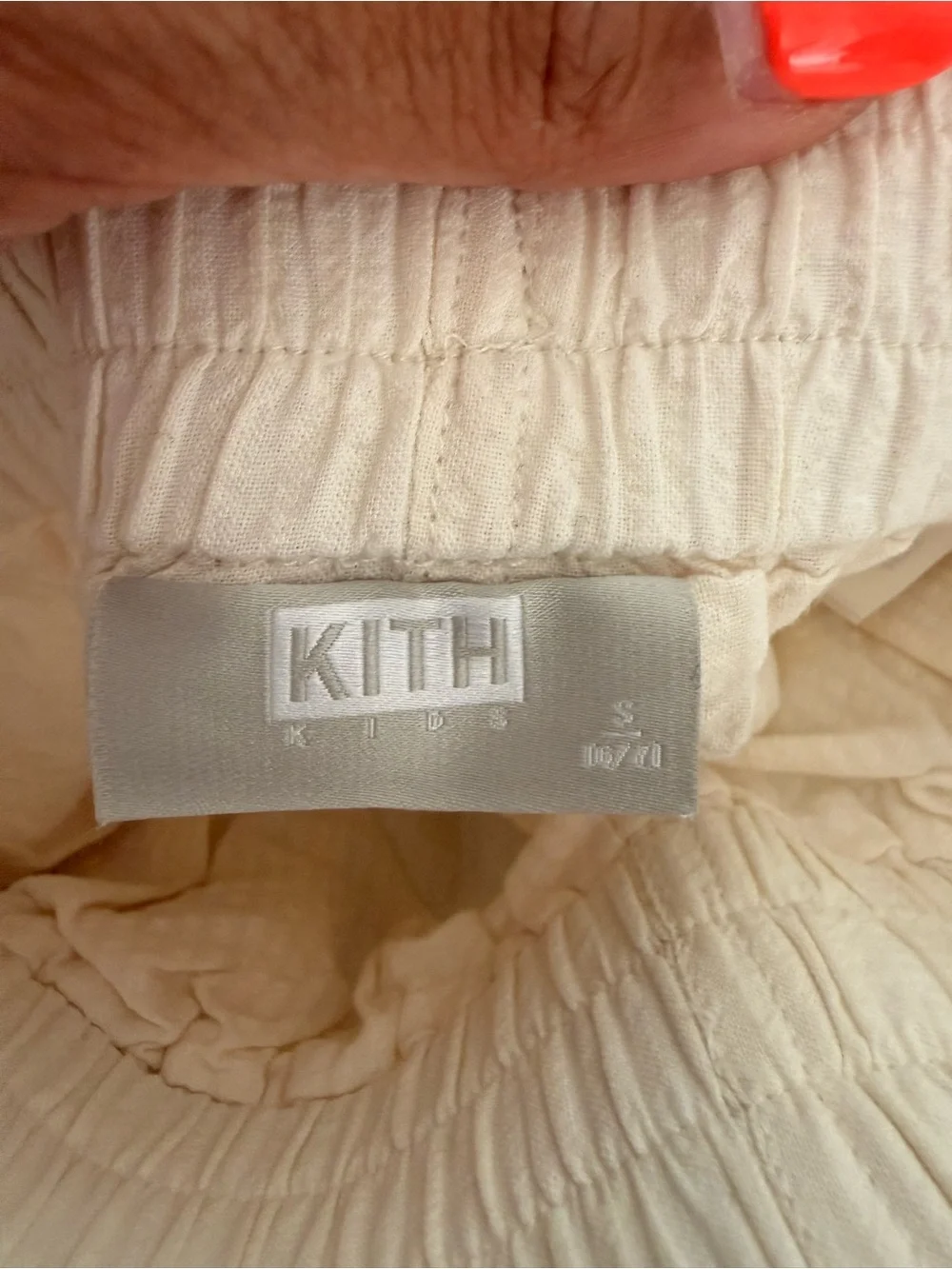 Kith Kids Cream Shorts with Blue Embroidery